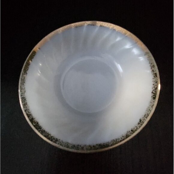 Vintage Fire King Milk Glass Swirl Coffee Cups & Saucers  w/ Gold Trim Set of 3 - Picture 5 of 7